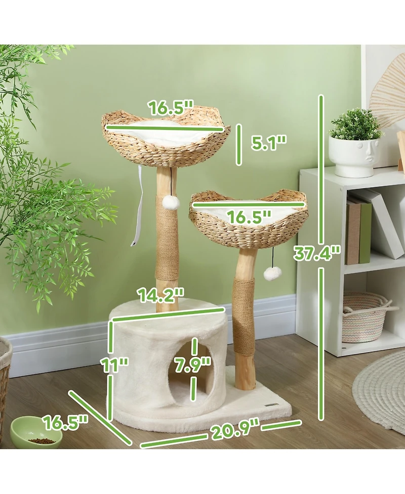 PawHut Modern Cat Tree with Wooden Scratching Posts, Condo, Beds & Cushions