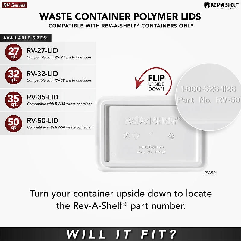 Rev-a-Shelf 35 qt. Trash Can Replacement Lid, White (Lid Only), Rv-35-lid-1