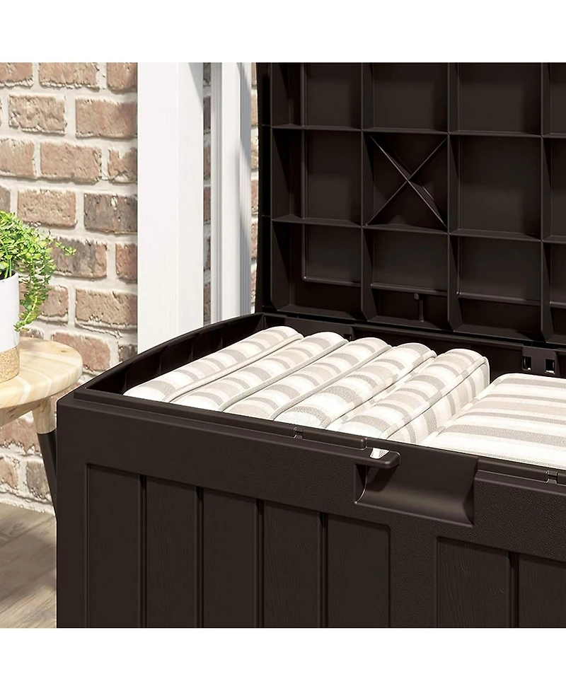 Suncast 50 Gallon Medium Capacity Resin Outdoor Storage Deck Box with Seat, Java