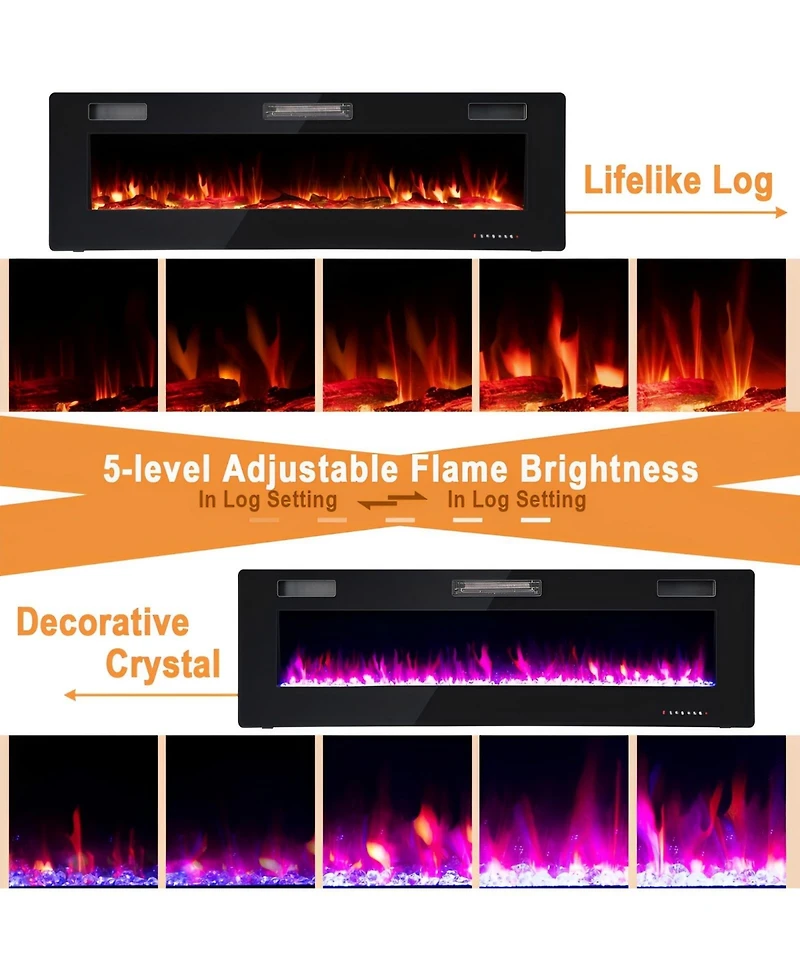 Sugift 60 Inches Ultra-thin Electric Fireplace with Remote Control and Timer Function