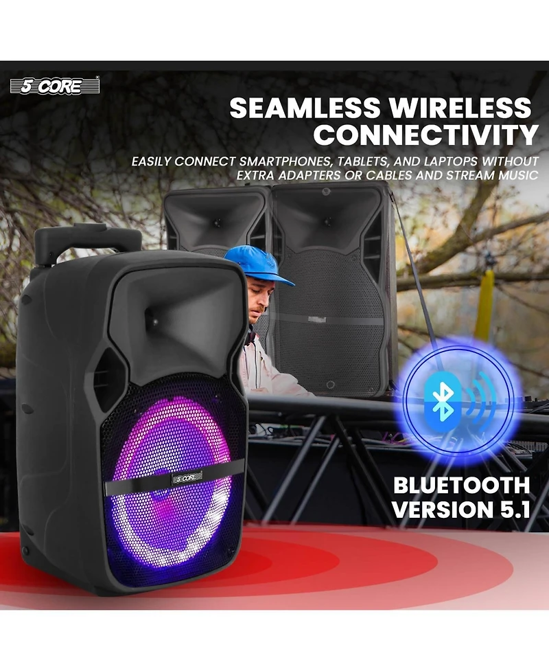 5 Core Tws Pair Bluetooth Party Speakers Portable Karaoke Pa System Rechargeable Loud Speaker + 2X Tripod Stand 4X Wireless Mics Led Light