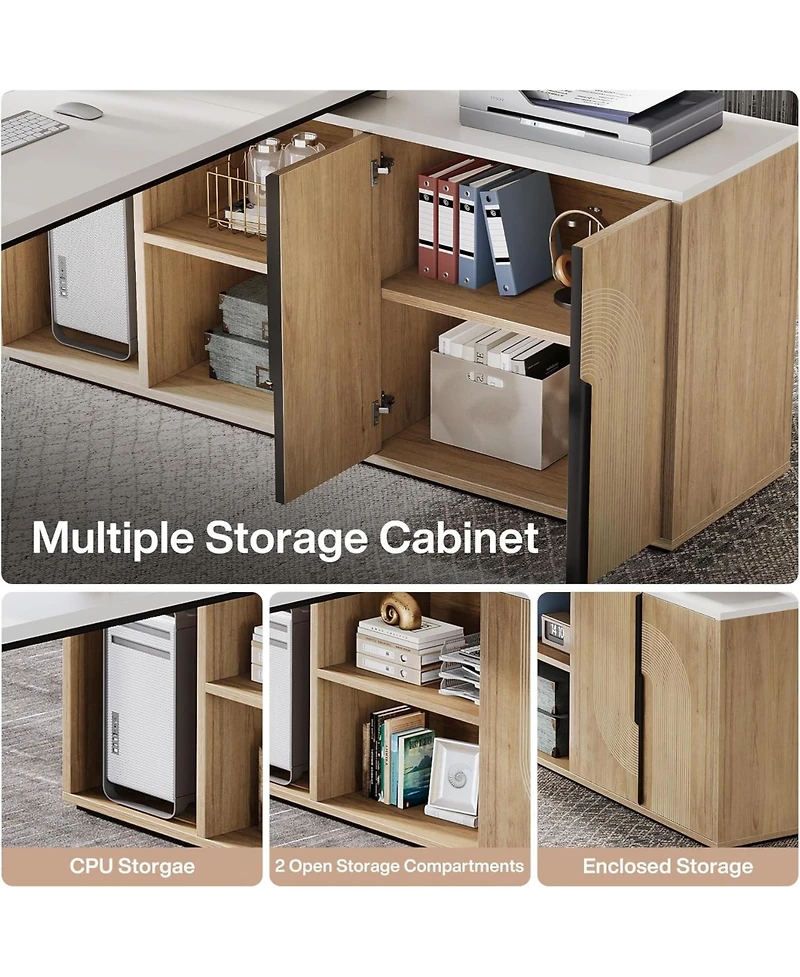 Tribesigns 74.8" Executive Desk, Large Office Desk with Cabinet, L Shaped Computer Desk with Shelves and Cpu Storage, Modern Home Office Desk Business