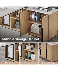 Tribesigns 74.8" Executive Desk, Large Office Desk with Cabinet, L Shaped Computer Desk with Shelves and Cpu Storage, Modern Home Office Desk Business