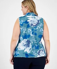 Tahari Asl Plus Size Printed Sailor Tie-Neck Blouse