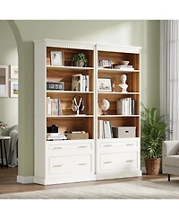 Tribesigns 5-Shelf Bookcase with File Cabinet Drawer Set of 2, 72" Tall Bookshelf, Modern Free-Standing Wood Bookcase, Large Open Display Storage Book