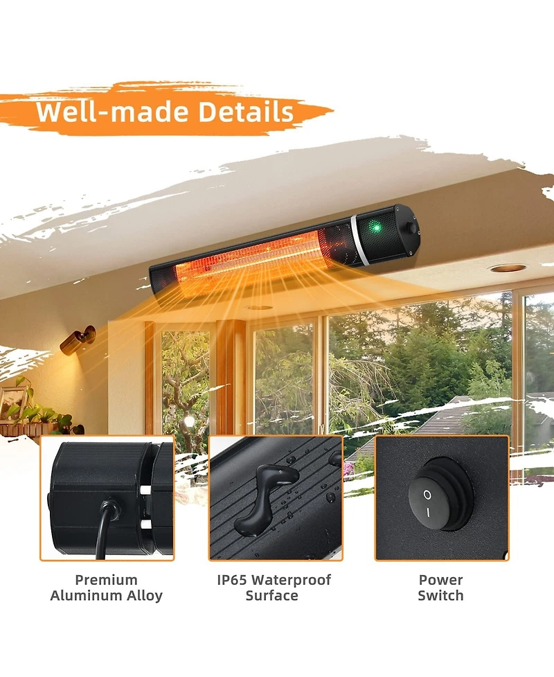 Sugift 1500W Outdoor Electric Patio Heater with Remote Control-Black