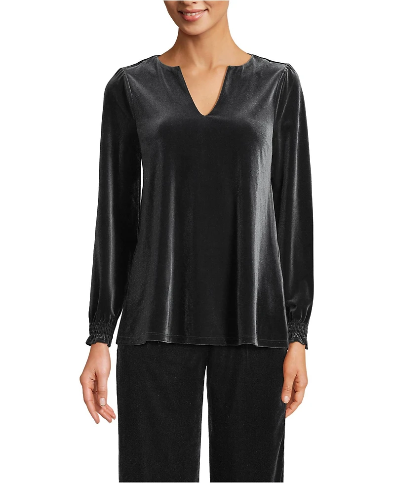 Lands' End Women's Long Sleeve Velvet Blouse
