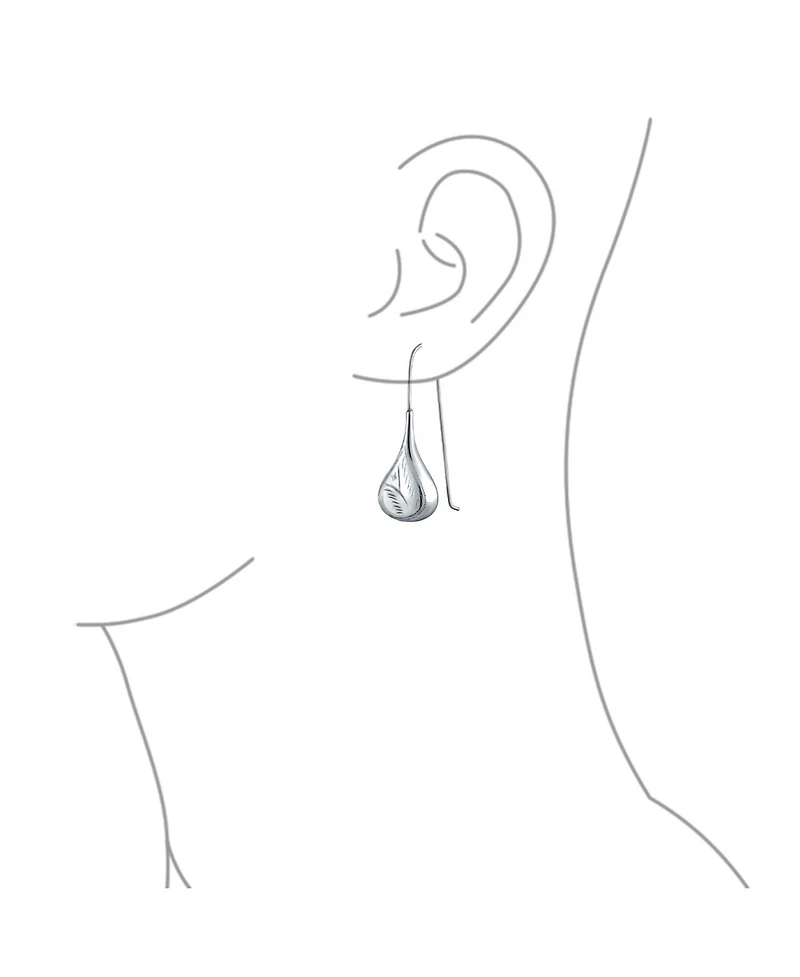 Bling Jewelry Carved Etched Puffed Pear Shaped Rain Drop Teardrop Earrings Fishhook Sterling Silver