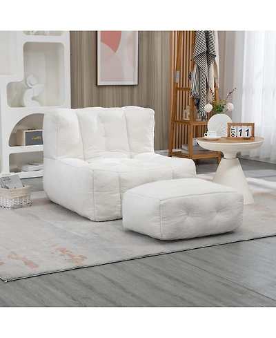 Fluffy Bean Bag Chair with Ottoman, Super Soft Lazy Sofa for Living Room-The Pop Home