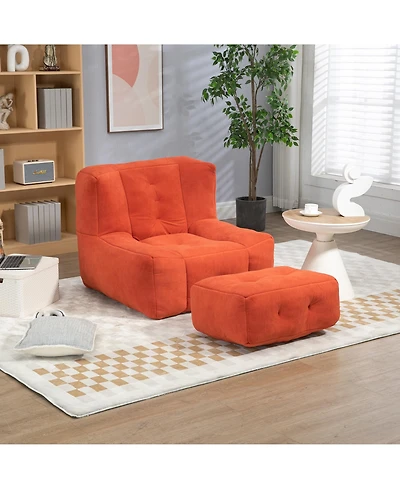 Fluffy Bean Bag Chair with Ottoman, Super Soft Lazy Sofa for Living Room-The Pop Home