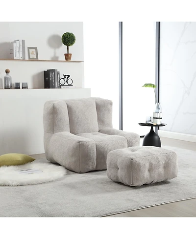 Fluffy Bean Bag Chair with Ottoman, Super Soft Lazy Sofa for Living Room-The Pop Home