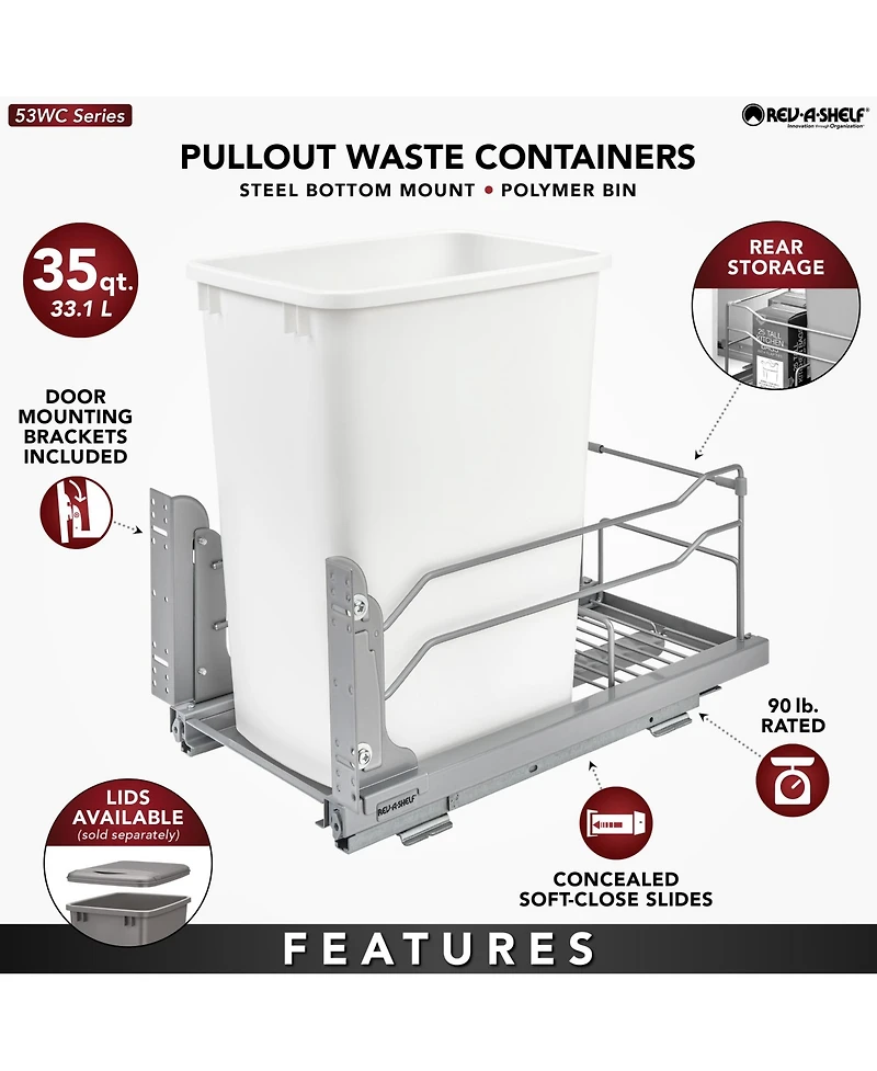 Rev-a-Shelf Pullout Kitchen Trash Can 35 qt. with Soft-close, 53WC-1535SCDM-111