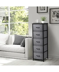 Sorbus Narrow 5 Drawers Nightstand with Steel Frame, Wood Top, Easy Pull Fabric Bins for Home, Bedroom