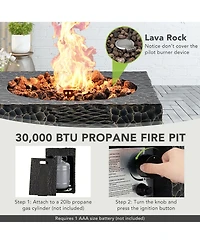 Skonyon 16 Feet Square Outdoor Propane Fire Pit with Lava Rocks Waterproof Cover 30000 Btu-Black