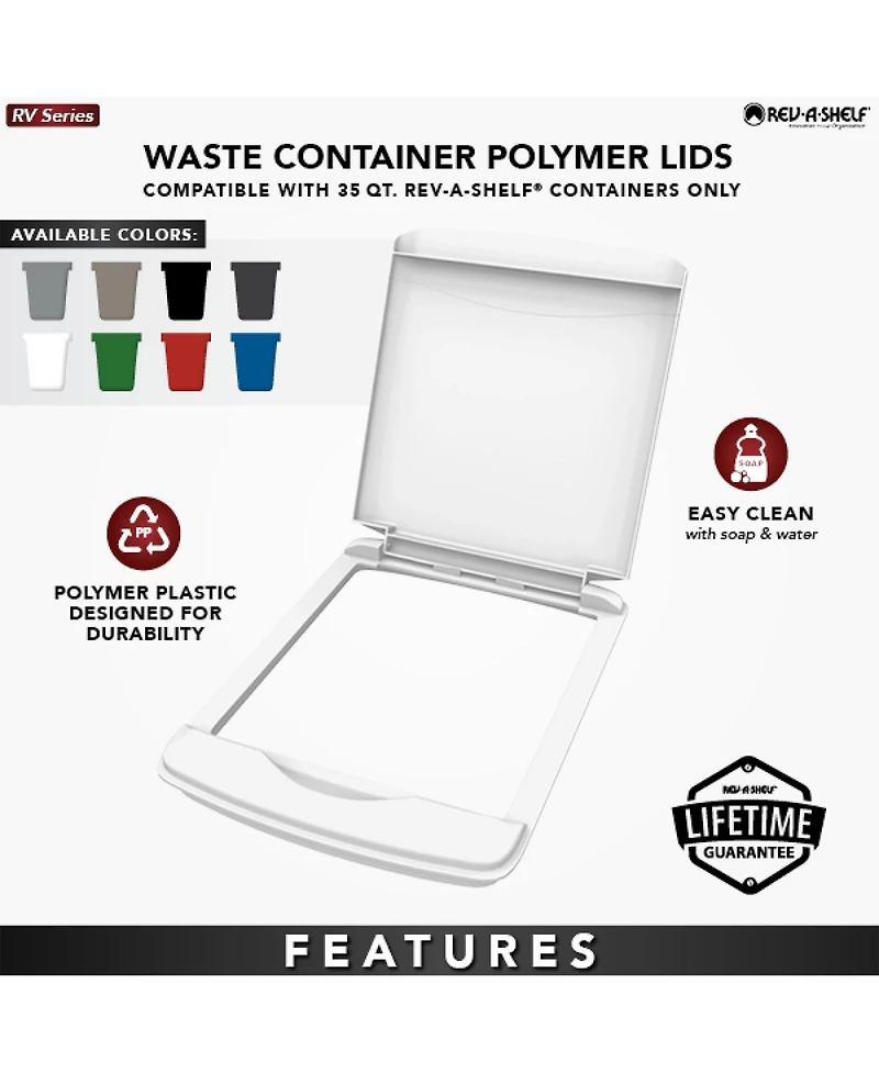 Rev-a-Shelf 35 qt. Trash Can Replacement Lid, White (Lid Only), Rv-35-lid-1