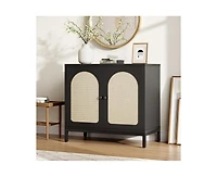 gaomon Rattan Sideboard Buffet Cabinet, Kitchen Storage Cabinet with Adjustable Shelf, Boho Accent Liquor Bar Console Cabin