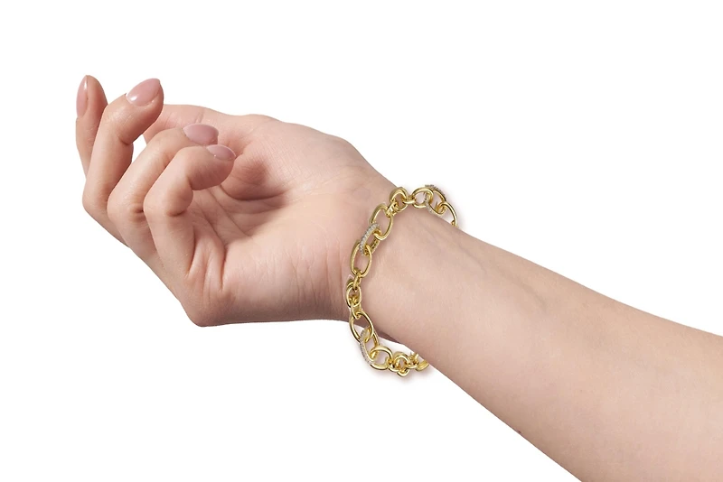 14k Yellow Gold Plated with Cubic Zirconia Tubular Cable Link Love Knot Bracelet.