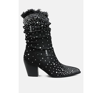 Savant Diamante & Rhinestones Denim Boots