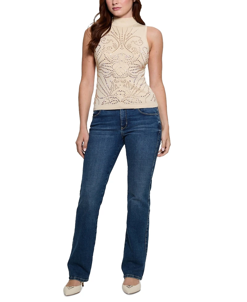 Guess Women's Calista Rhinestone Sleeveless Knit Sweater Top
