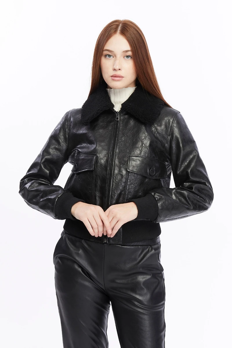 Furniq Uk Women's Leather Bomber Jacket
