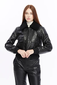 Furniq Uk Women's Leather Bomber Jacket