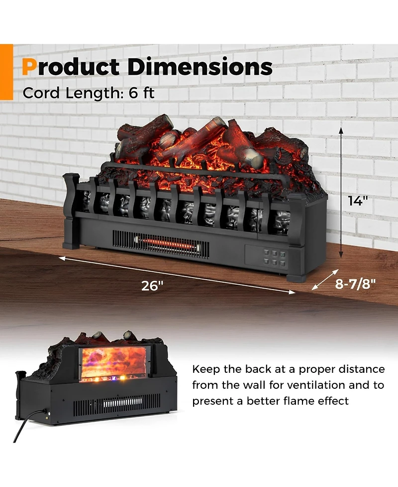 Sugift 26 Inch Electric Fireplace Heater with Remote Control and Realistic Lemonwood Ember Bed