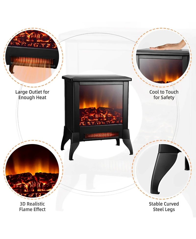 Sugift Compact Portable Space Heater with Realistic Flame Effect