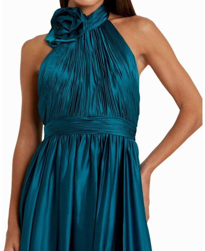 Mac Duggal Women's Pleated Charmeuse High Neck Sleeveless Midi Dress