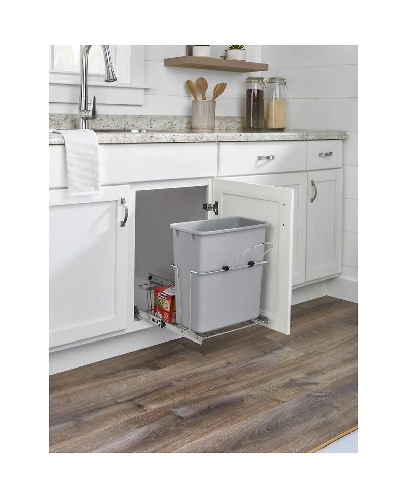 Rev-a-Shelf 20 qt. Universal Waste Container with Rear Basket, Rukd-1420RB-1