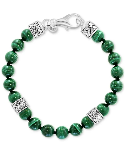 Effy Men's Malachite (8mm) Beaded Bracelet in Sterling Silver