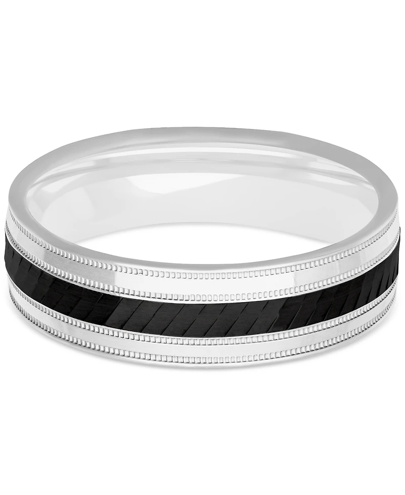Men's Milgrain Bead Step-Edge Wedding Band Sterling Silver & Black Rhodium