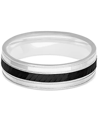 Men's Milgrain Bead Step-Edge Wedding Band Sterling Silver & Black Rhodium