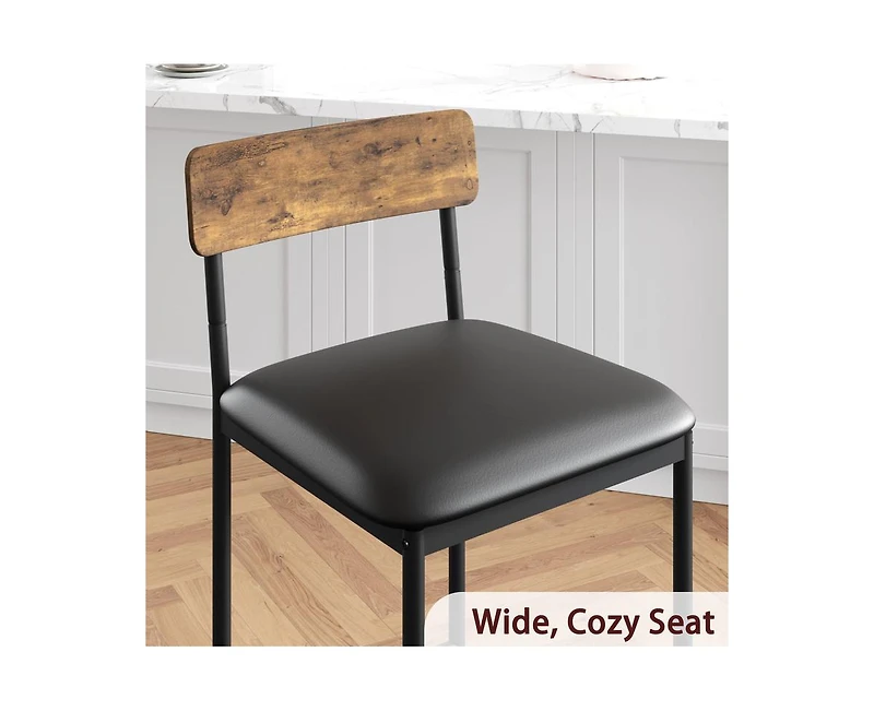 Bar Stools Set of 2, Kitchen Bar Stools with Footrest, 25.5 Inches Upholstered Bar Chairs with Back, 2 Counter Height Barstools for Counter Bar