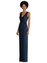 After Six Women's Faux Wrap Whisper Satin Maxi Dress with Draped Tulip Skirt