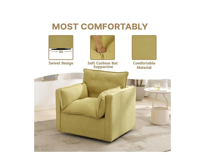 gaomon Uphosltered 360 Swivel Accent Armchair, Modern Accent Chair with Thick Cushion, Oversized Single Sofa Chair for Living Room & Office, Comfy Rea