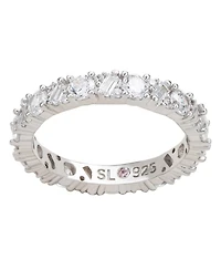 Suzy Levian Sterling Silver Cubic Zirconia Round Baguette Cluster Eternity Band