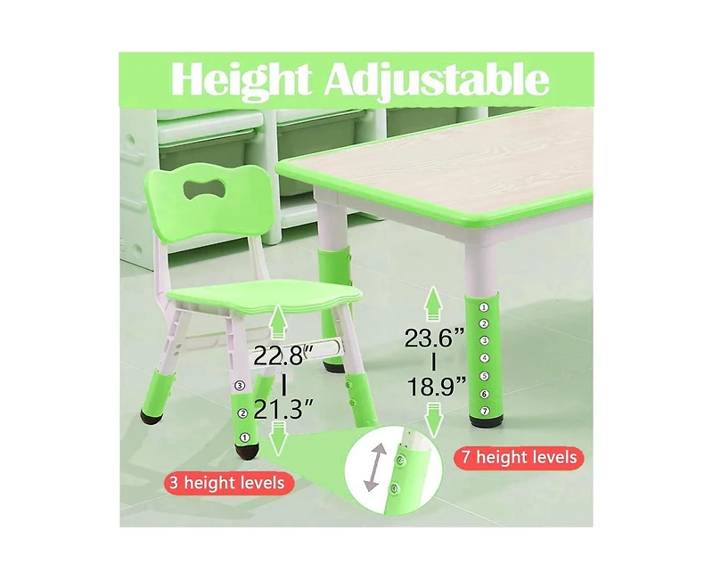 gaomon Modern Kids Table and 6 Chair Set, 47.20" Height Adjustable Toddler Table and 6 Chairs Set with Non-Slip Table Legs&Organizer Graffiti Desktop,