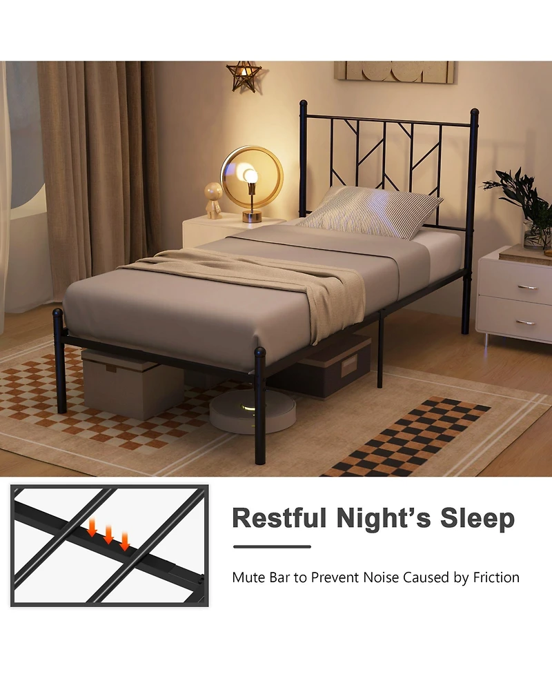 Sugift Twin Size Platform Bed Frame with Sturdy Metal Slat Support