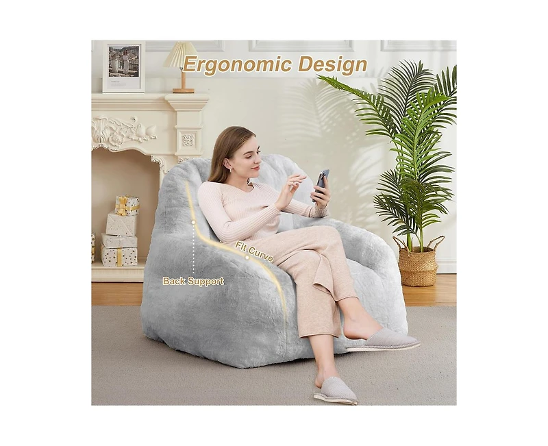 gaomon Giant Bean Bag Chair, Faux Fur Stuffed Bean Bag Couch with Filler, Bean Bag Chair for Adults, Big Lazy Sofa Floor Sofa with Handle