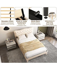 Sugift Queen Size Bed Frame with Nail Headboard and Wooden Slats