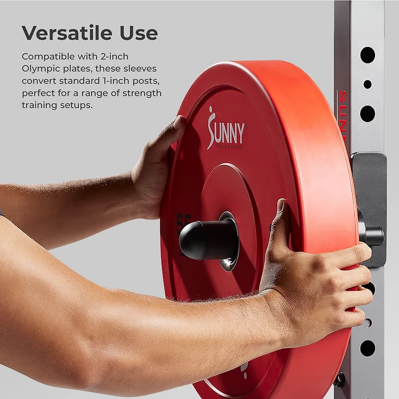 Sunny Health & Fitness Weight Plate Holder Sleeve for 2 Inch Olympic Plates – for Power Rack, Cage, Smith Machine – Converts 1” S