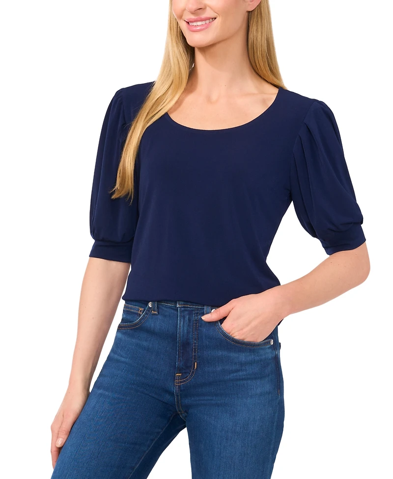CeCe Women's Shirred Scoop-Neck 3/4-Sleeve Knit Top