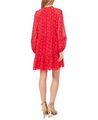 CeCe Women's Bow-Print Babydoll Long-Sleeve Dress