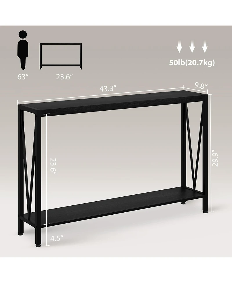 gaomon Console Table, 2-Tier Entryway Table with Storage, Narrow Sofa Table with V Design, 43" Industrial Console Table