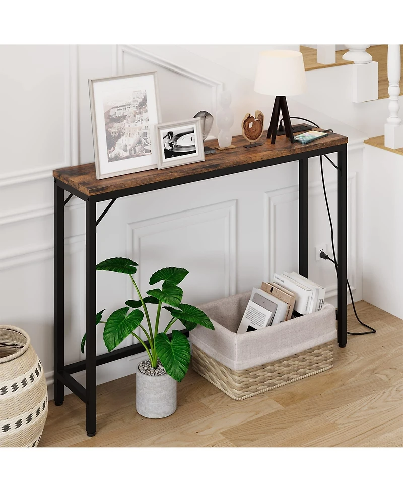gaomon Console Table with Power Outlets & Usb Ports, Narrow Sofa Table with Charging Station