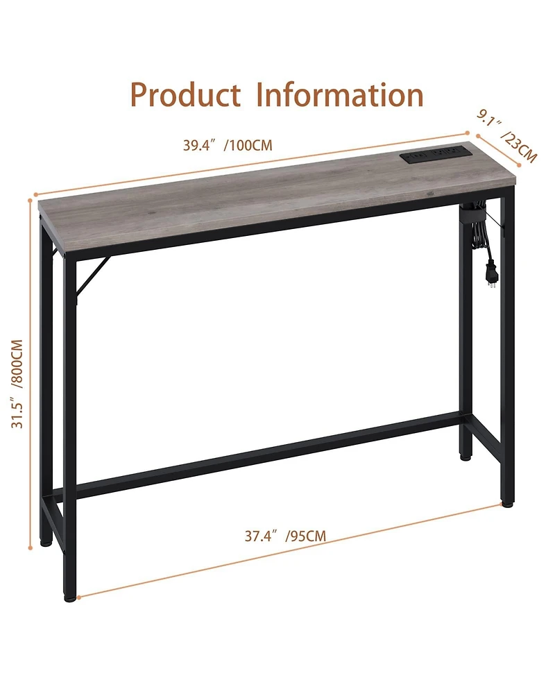 gaomon Console Table with Power Outlets & Usb Ports, Narrow Sofa Table with Charging Station