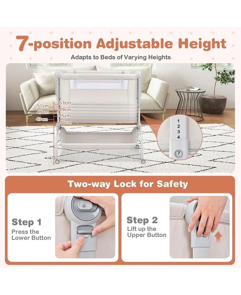 Costway 3-in-1 Portable Baby Bassinet Bedside Sleeper Cradle with Mattress& Storage Basket