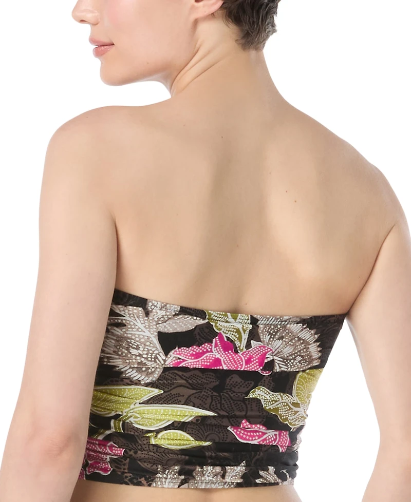 Carmen Marc Valvo Women's Printed Ruched Beaded Midkini Top