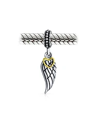Bling Jewelry Two Tone Heart Dangle Charm Bead with Angel Wing Feather Bracelet