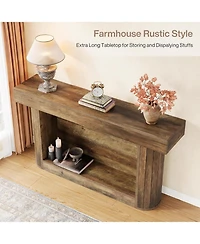 Tribesigns 63" Console Table for Entryway, Farmhouse 2-Tier Wood Entry Hallway Table with Storage, Narrow Long Sofa Table Behind Couch